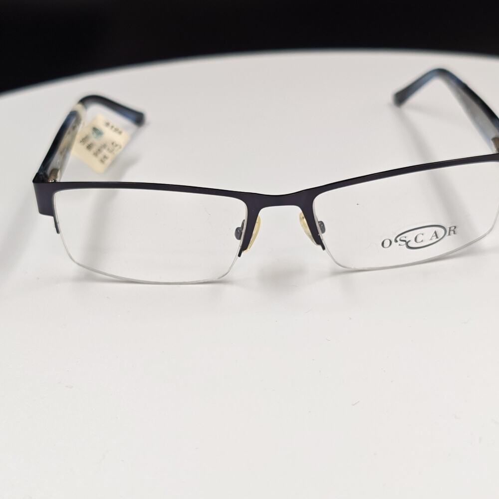 OSCAR OSM824WM Semi-Rimless Rectangular Navy Metal Eyeglass Frames 56-18-145